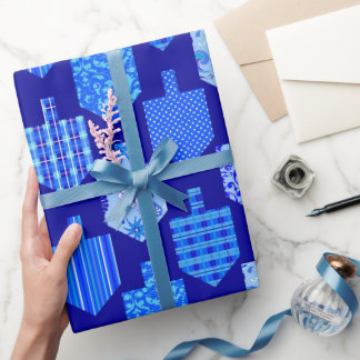 Decorated Dreidels Blue Wrapping Paper