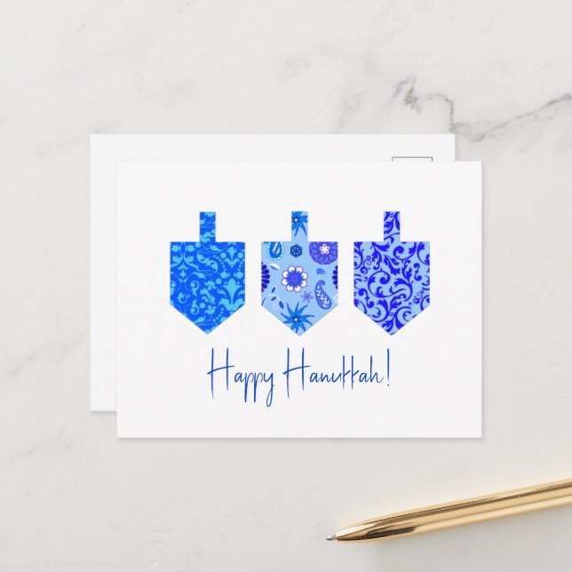 Decorated Dreidels  Holiday Postcard (Front/Back In Situ)