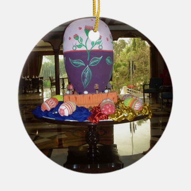 Decorated Easter Egg Art Print Ceramic Ornament (Front)