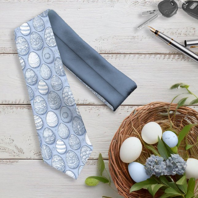 Decorated Easter Eggs Pattern Blue ID1096 Tie (Creator Uploaded)