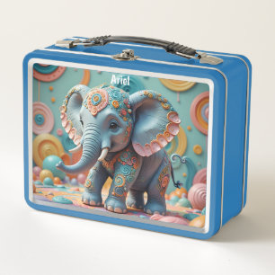 Decorated Elephant Girl's Metal Lunch Box