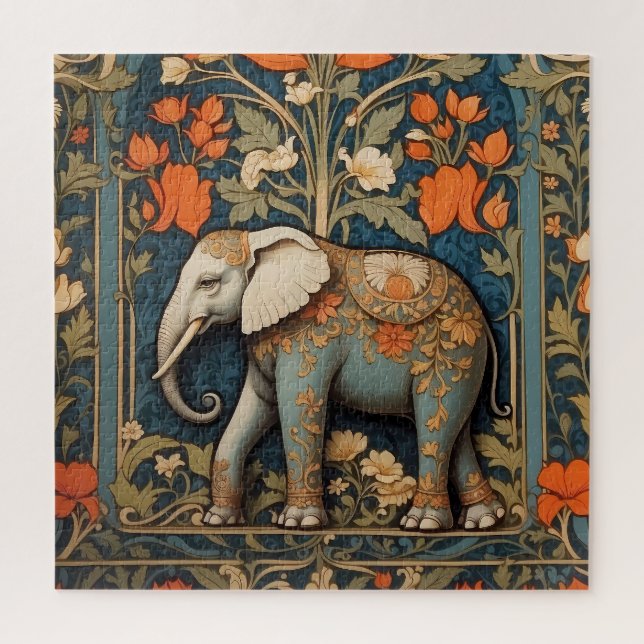 Decorated Elephant William Morris Inspired Floral Jigsaw Puzzle (Vertical)