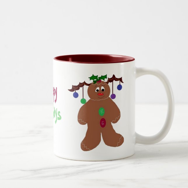 Decorated Gingerbread Man Two-Tone Coffee Mug (Right)