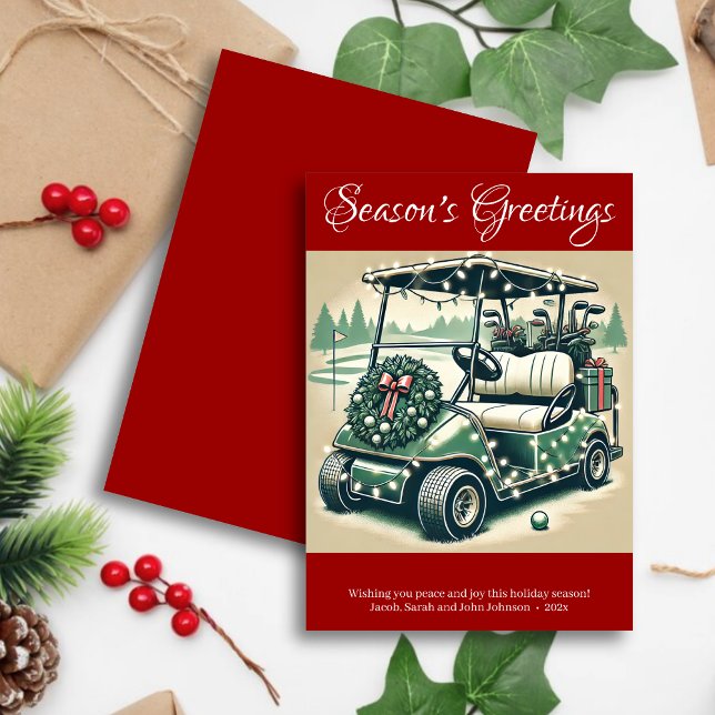Decorated Golf Cart • Bright Red Holiday Card (Creator Uploaded)