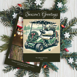 Decorated Golf Cart • Dark Olive Green Photo Holiday Card