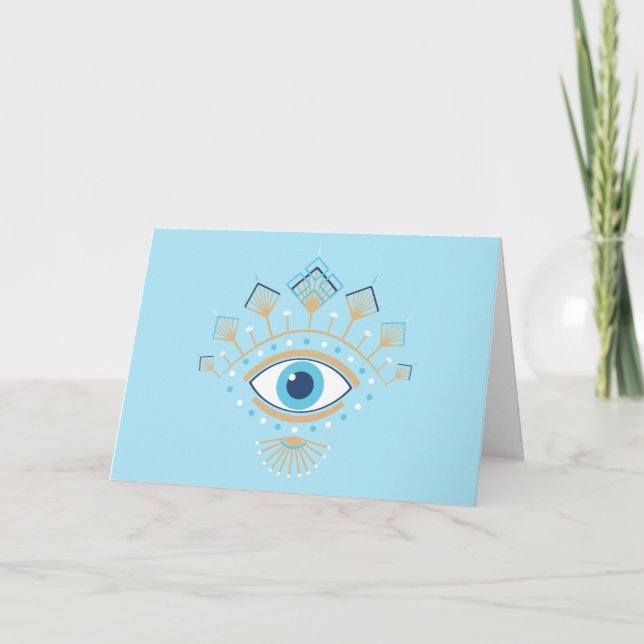 Decorated Greek Evil Eye Turkish Protection Symbol Card (Front)