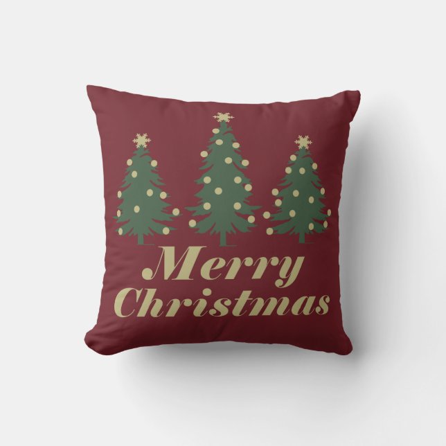 Decorated holiday Merry Christmas pine trees Throw Pillow (Front)