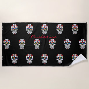 Decorated Human Skull Art Thunder_Cove Beach Towel