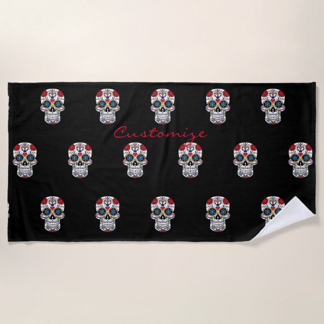 Decorated Human Skull Art Thunder_Cove Beach Towel (Front)