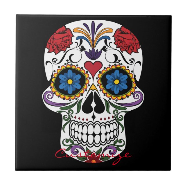 Decorated Human Skulls Art Thunder_Cove Tile (Front)