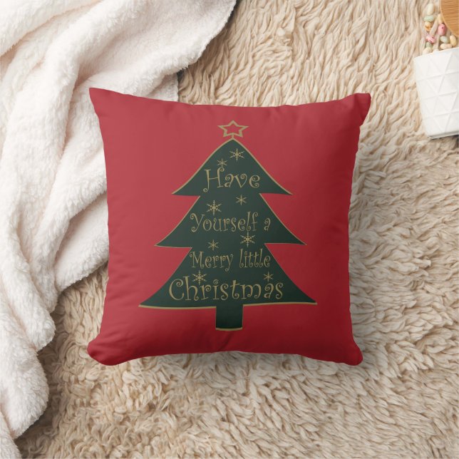 Decorated Merry Christmas Tree Throw Pillow (Blanket)