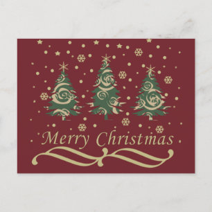 Decorated modern holiday christmas pine trees