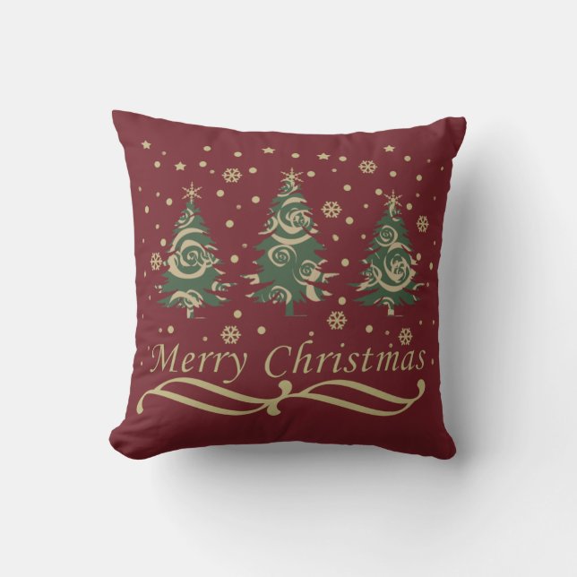 Decorated modern holiday christmas pine trees throw pillow (Front)