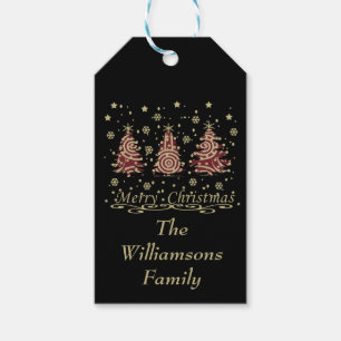Decorated modern Merry Christmas pine trees Gift Tags