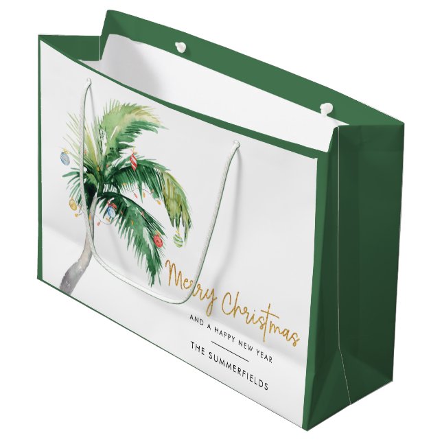 Decorated Palm Tree Christmas Holidays Family Large Gift Bag (Front Angled)