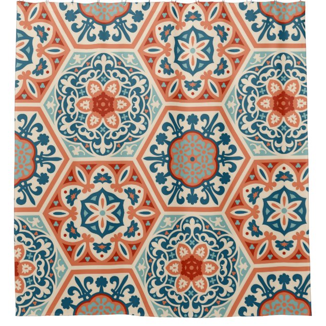 Decorated patterned hexagon cement ceramic tiles,  (Front)