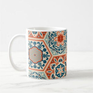 Decorated patterned hexagon cement ceramic tiles,  coffee mug