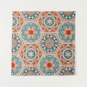 Decorated patterned hexagon cement ceramic tiles, tapestry