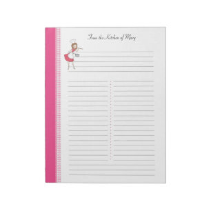 Decorated Personalized Recipe Pad Lined