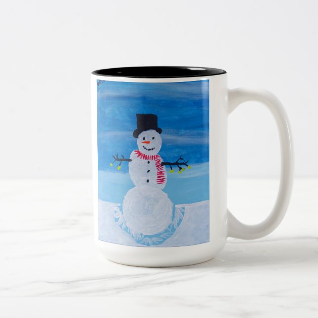 Decorated Snowman Card Two-Tone Coffee Mug (Right)