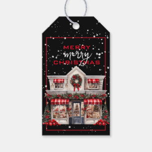 DECORATED STOREFRONT with SNOW Christmas Gift Tags