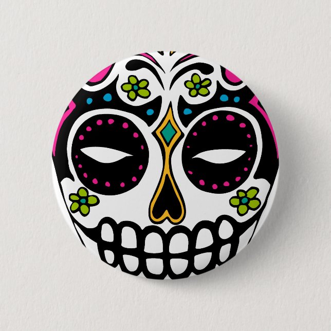 Decorated Sugar Skull 2 Inch Round Button (Front)