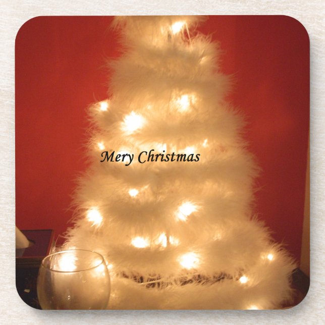 Decorated White Christmas Tree Collection Coaster (Front)