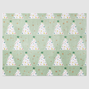 Decorated White Xmas Trees Green Star & Ornaments Tissue Paper