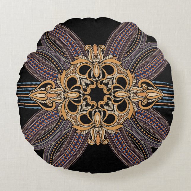 Decorated with elegant and luxurious patterns. Roc Round Pillow (Front)