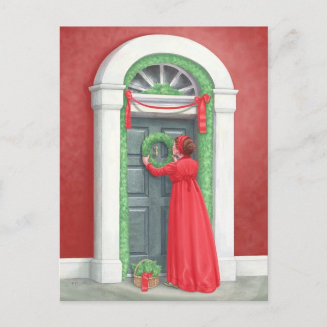 "Decorating for a Regency Christmas." Postcard (Front)