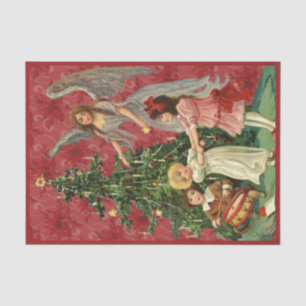 Decorating the Christmas Tree Angel Children Tissue Paper