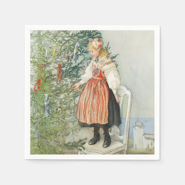 Decorating the Christmas Tree - Carl Larsson Napkin (Front)