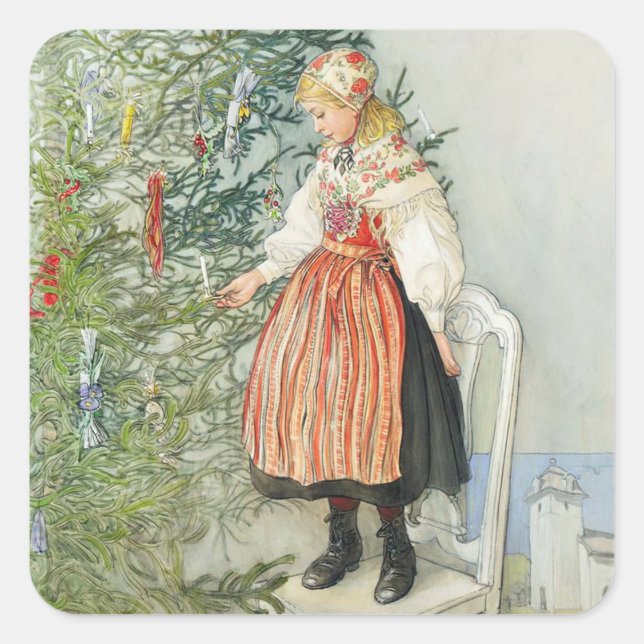 Decorating the Christmas Tree - Carl Larsson Square Sticker (Front)