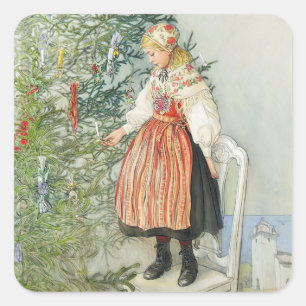 Decorating the Christmas Tree - Carl Larsson Square Sticker