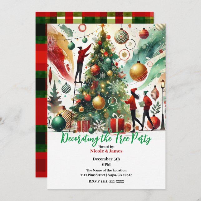 Decorating the Christmas Tree Holiday Party  Invitation (Front/Back)