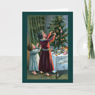 Decorating the Tabletop Tree Holiday Card