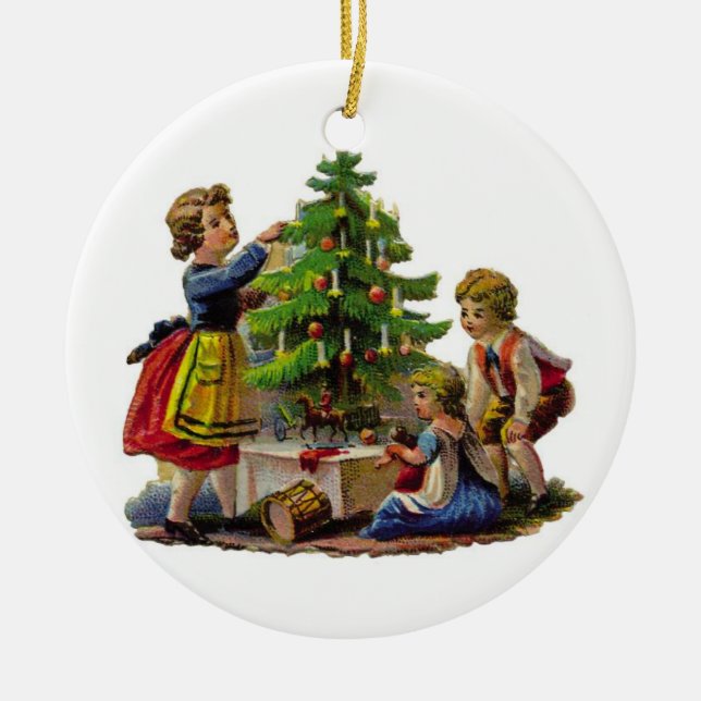 Decorating the Tree Ceramic Ornament (Front)