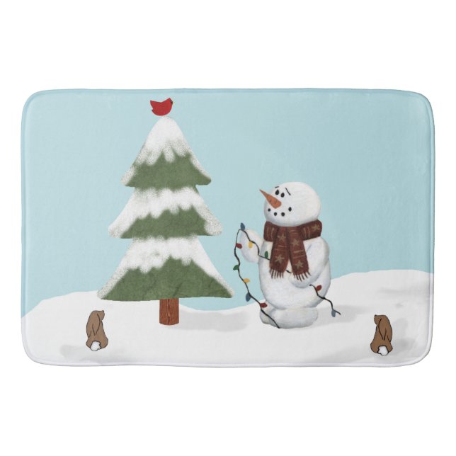Decorating The Tree Snowman Bath Mat (Front)