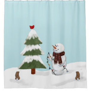 Decorating The Tree Snowman Shower Curtain