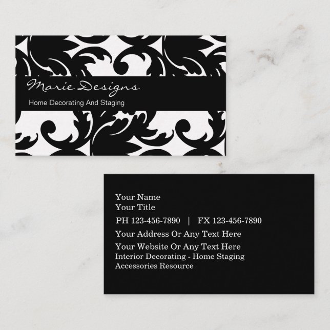 Décoration Damask Pattern Chic Cartes de visite (Devant / Derrière)