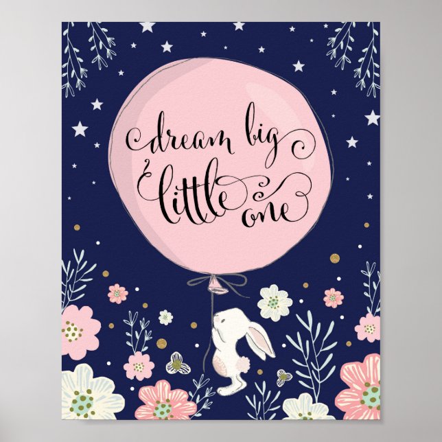 Décoration de chambre de bébé lapin Rose Navy Rêve (Devant)