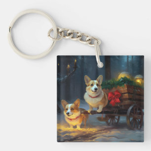 Décoration de Noël Chariot Corgi enneigé 