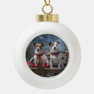 Décoration de Noël Jack Russell enneigé