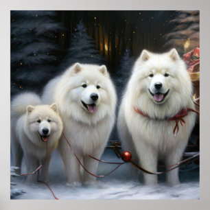 Décoration de Noël Samoyed enneigé