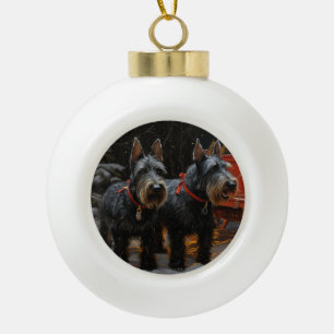 Décoration de Noël Terrier Écossais Traîneau Neige