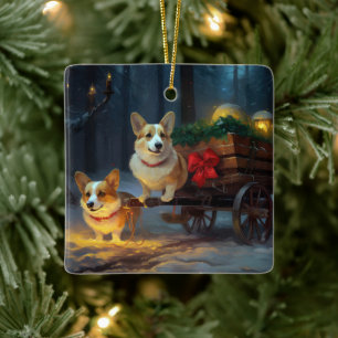 Décoration de Noël Traîneau enneigé Corgi