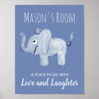 Décoration de nurserie éléphant aquarelle bleue po