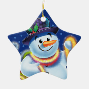 Décoration d'un arbre de Noël étoilé Snowman & tin