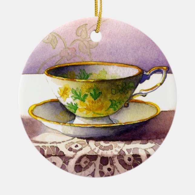 Décoration En Céramique 0001 Teacup on Lace Ornament (Devant)