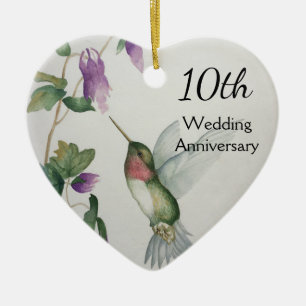 Décoration En Céramique 10e anniversaire Sweet Bird Flower Heart